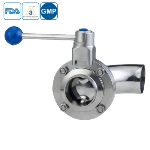 Stainless steel sanitary manual butterfly valve with weld ends for high-purity fluid processing