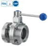 Sanitary grade stainless steel manual butterfly valve with round handle and union-male connection for hygienic processing