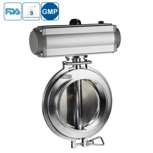 Pneumatic sanitary welded butterfly valve with stainless steel actuator for hygienic processing