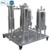 Filter housing skid for cannabis and CBD oil filtration, featuring stainless steel construction