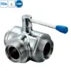 Stainless steel food processing 3-way female threaded ball valve for hygienic flow control
