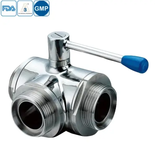 Stainless steel food processing 3-way female threaded ball valve for hygienic flow control