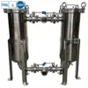 Stainless steel duplex bag filter housing with two-chamber design for non-stop operation