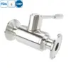 Food grade stainless steel 2-way ball valve with clamped connections for hygienic applications