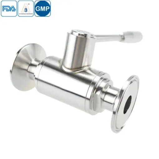 Food grade stainless steel 2-way ball valve with clamped connections for hygienic applications