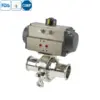 Food grade stainless steel pneumatic ball valve with tri-clamp connections and non-retention design for hygienic applications