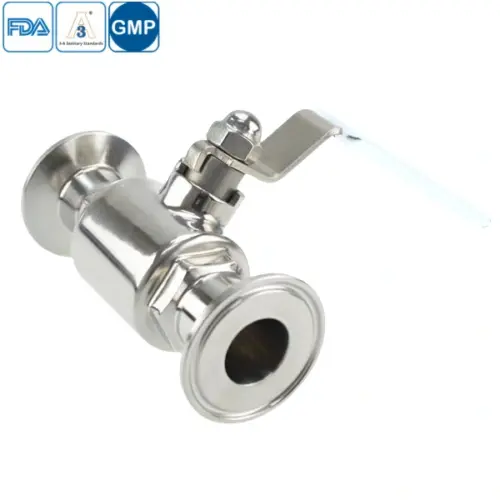 Food grade stainless steel 2-way ball valve with clamped connections for hygienic applications