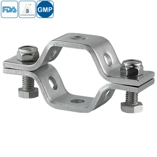 Heavy duty stainless steel sanitary hex pipe support with a hexagon base