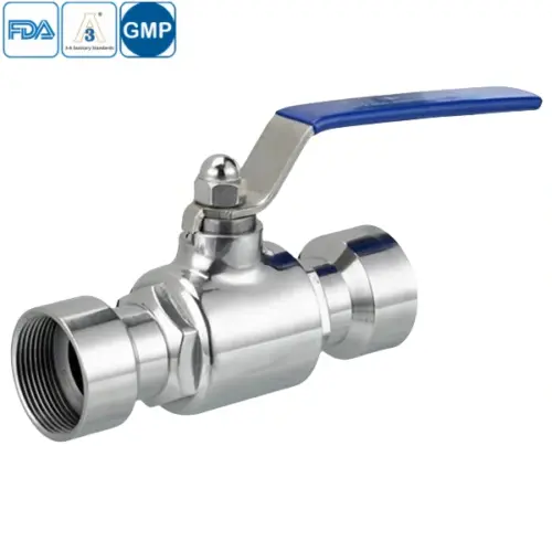 Sanitary stainless steel straight-way ball valve with female threaded connections for hygienic applications