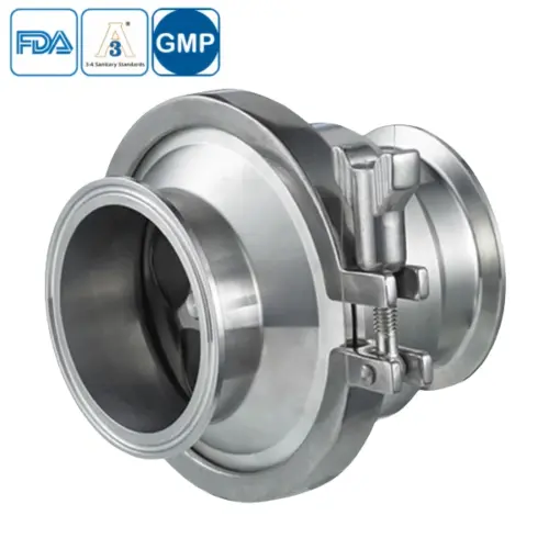 Stainless steel hygienic grade clamped NRV check valve with middle-clamp design for sanitary pipelines