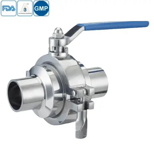 Sanitary grade stainless steel welded manual non-retention ball valve for hygienic applications