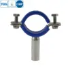 Stainless steel sanitary round pipe holder with blue sleeve