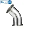 Stainless steel food processing 45-degree tri-clamped elbow bend for hygienic pipelines