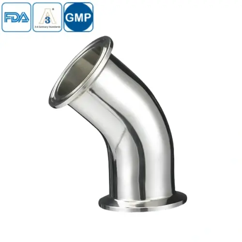 Stainless steel food processing 45-degree tri-clamped elbow bend for hygienic pipelines