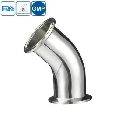 Stainless steel food processing 45-degree tri-clamped elbow bend for hygienic pipelines
