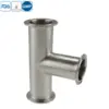 Stainless steel hygienic grade clamped equal tee for sanitary pipeline systems
