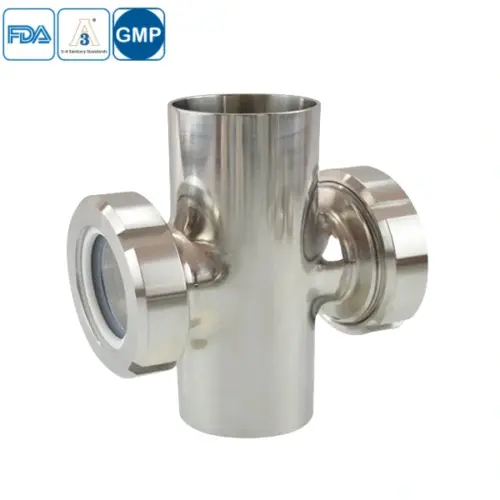 Stainless steel food grade cross type sight glass for hygienic piping systems