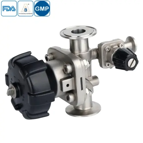 Manual stainless steel clamped diaphragm valve with drain for sanitary processing systems