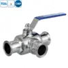 Sanitary grade stainless steel manual 3-way ball valve with clamped connection for hygienic applications