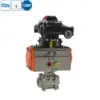 Sanitary grade stainless steel pneumatic 3-piece ball valve with threaded connections for hygienic applications