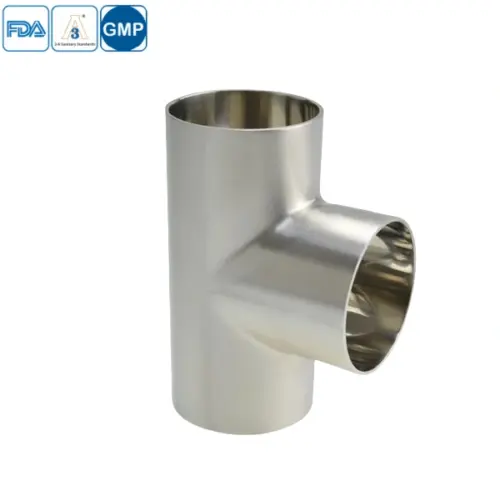 Stainless steel hygienic grade welded equal tee for sanitary processing pipelines