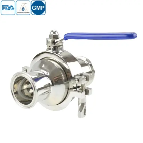 Food processing stainless steel manual ball valve with tri-clamp connection and non-retention design for hygienic applications
