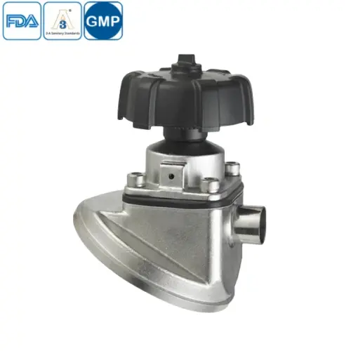 Sanitary-grade stainless steel tank-bottom diaphragm valve with manual operation and hygienic non-retention design