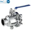Hygienic grade stainless steel manual ball valve with middle-clamp design and non-retention structure for sanitary applications