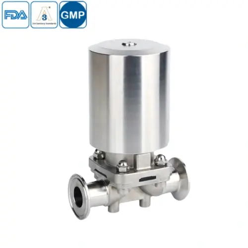 Stainless steel hygienic grade clamped pneumatic diaphragm valve with SS actuator for sanitary processing systems