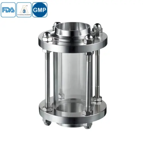 Sanitary stainless steel straight welded sight glass for permanent installation in hygienic pipelines.