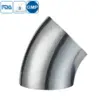 Stainless steel hygienic grade butt-weld short 45-degree bend for sanitary pipelines
