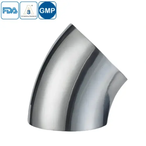 Stainless steel hygienic grade butt-weld short 45-degree bend for sanitary pipelines