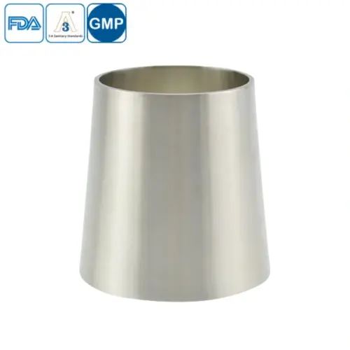 3A sanitary stainless steel butt welded concentric reducer for hygienic piping systems.