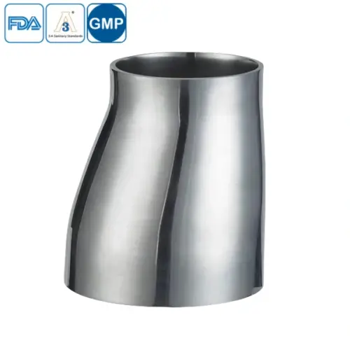 Sanitary stainless steel butt weld eccentric reducer for hygienic pipelines.