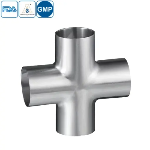Stainless steel 316L hygienic welded equal cross for sanitary fluid applications