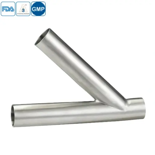 Stainless steel food grade welded lateral Y tee for hygienic processing pipelines