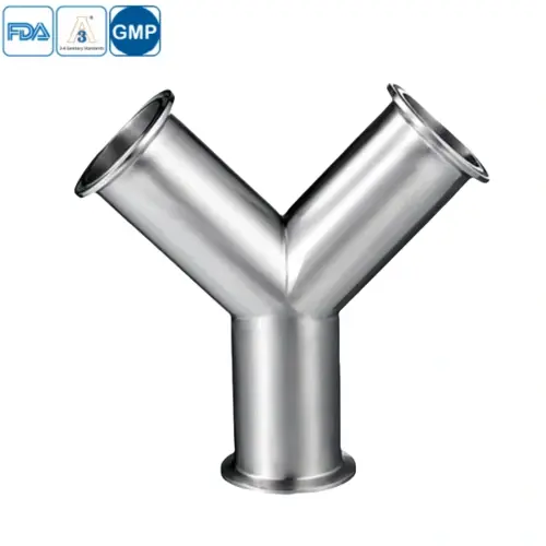 Stainless steel food grade clamped true Y tee for hygienic pipeline connections