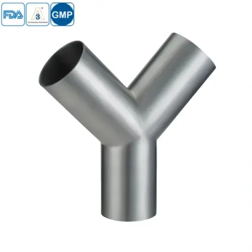 Stainless steel hygienic welded true Y tee for sanitary processing pipelines
