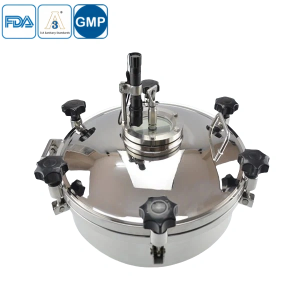 Stainless steel sanitary pressure manhole with a round sight glass